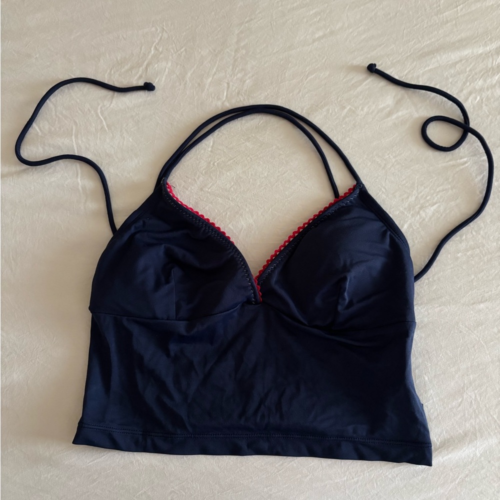 Tommy Hilfiger Juniors Navy Blue Crochet-Trim Crisscross Bikini Top – Size M